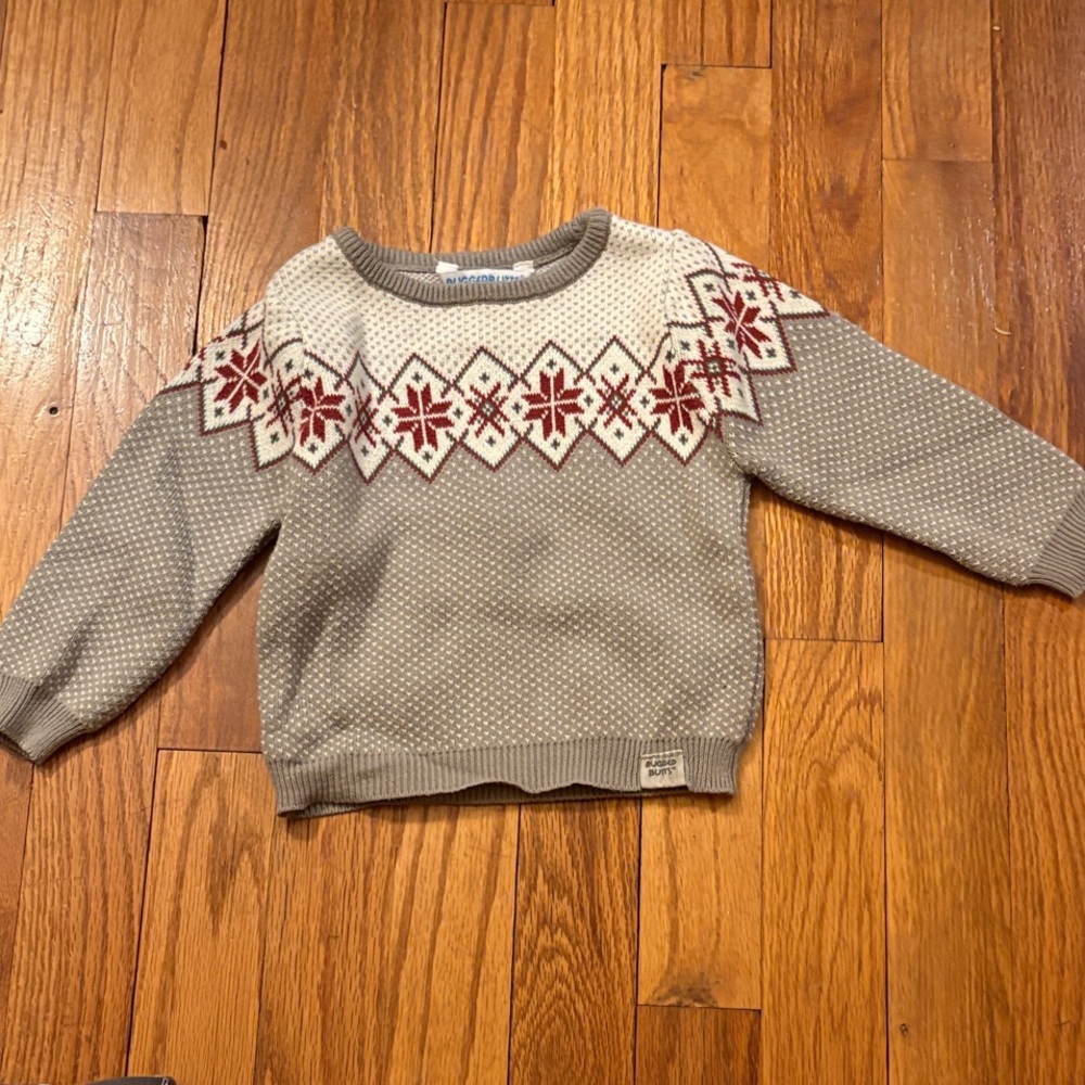 Cozy Kids' Beige and Red Patterned Sweater